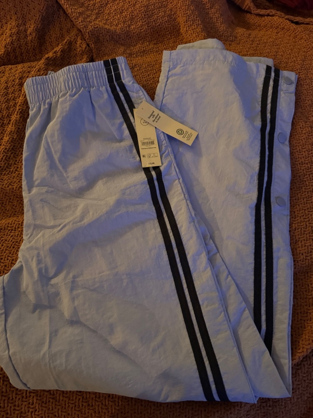 No Boundaries Light Blue Track Pants with Black Side Stripes